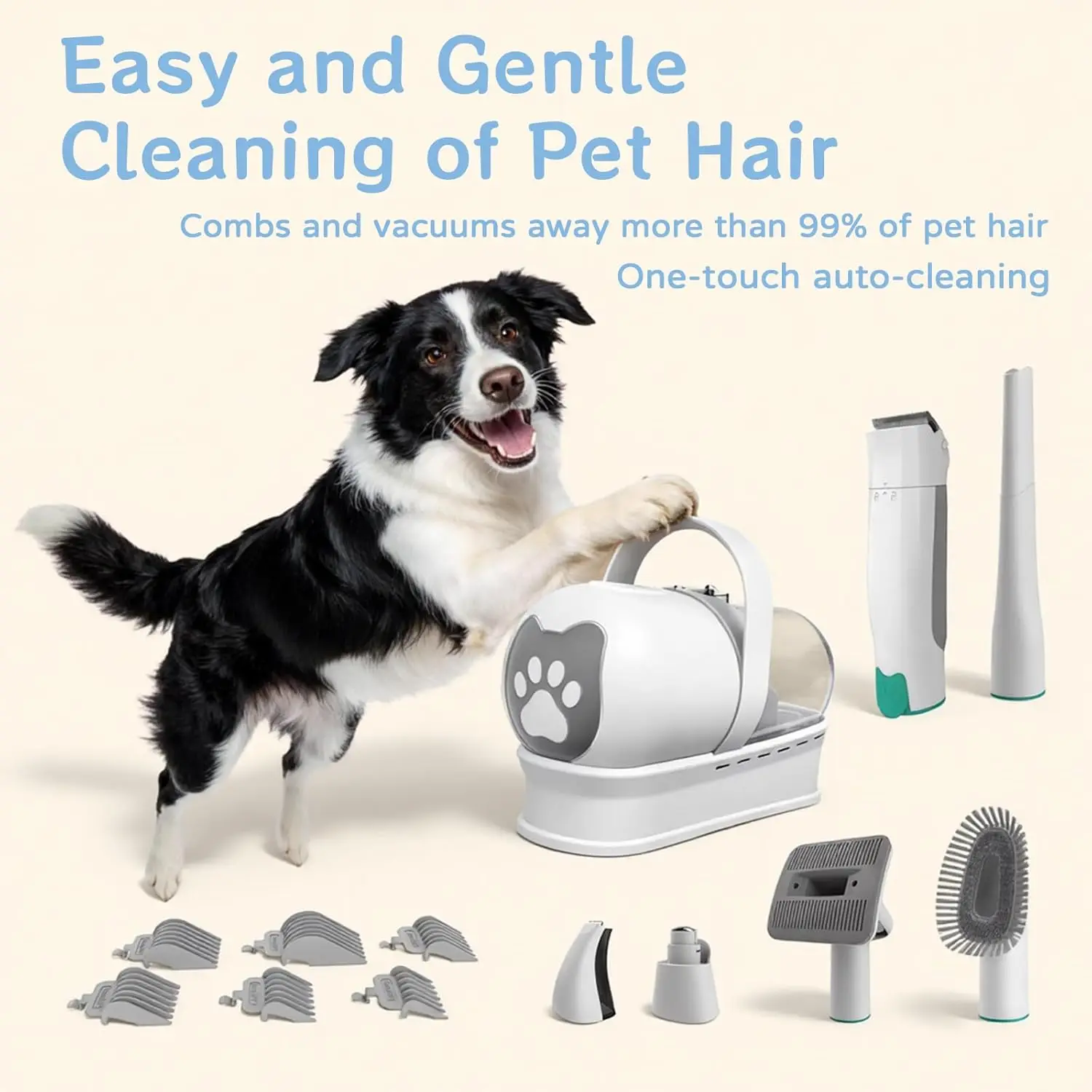 Dog Grooming Vacuum Kit 7 in 1, Cat & Dog Hair Vacuum Brush for Shedding - Includes Rollers, Deshedding Mitts, Nail & Paw Trimmer - Image 2
