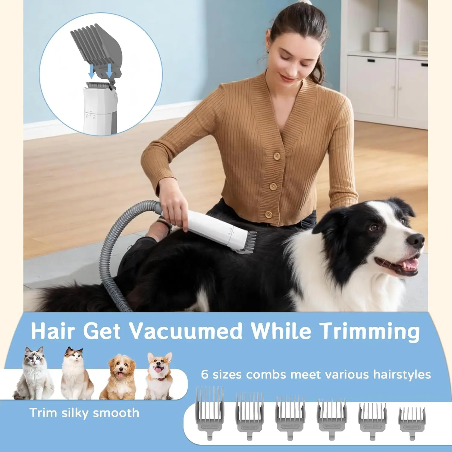 Dog Grooming Vacuum Kit 7 in 1, Cat & Dog Hair Vacuum Brush for Shedding - Includes Rollers, Deshedding Mitts, Nail & Paw Trimmer - Image 5