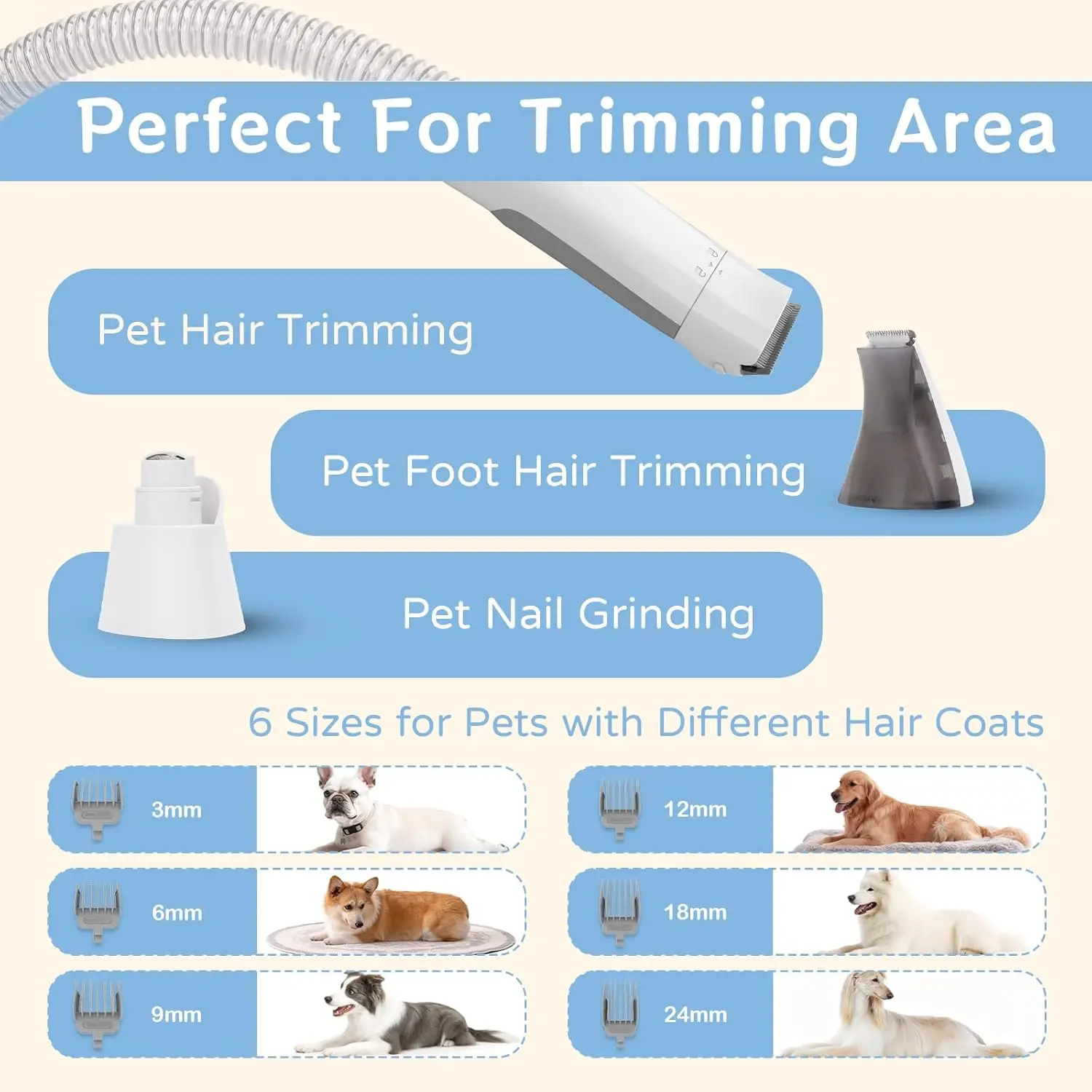 Dog Grooming Vacuum Kit 7 in 1, Cat & Dog Hair Vacuum Brush for Shedding - Includes Rollers, Deshedding Mitts, Nail & Paw Trimmer - Image 4