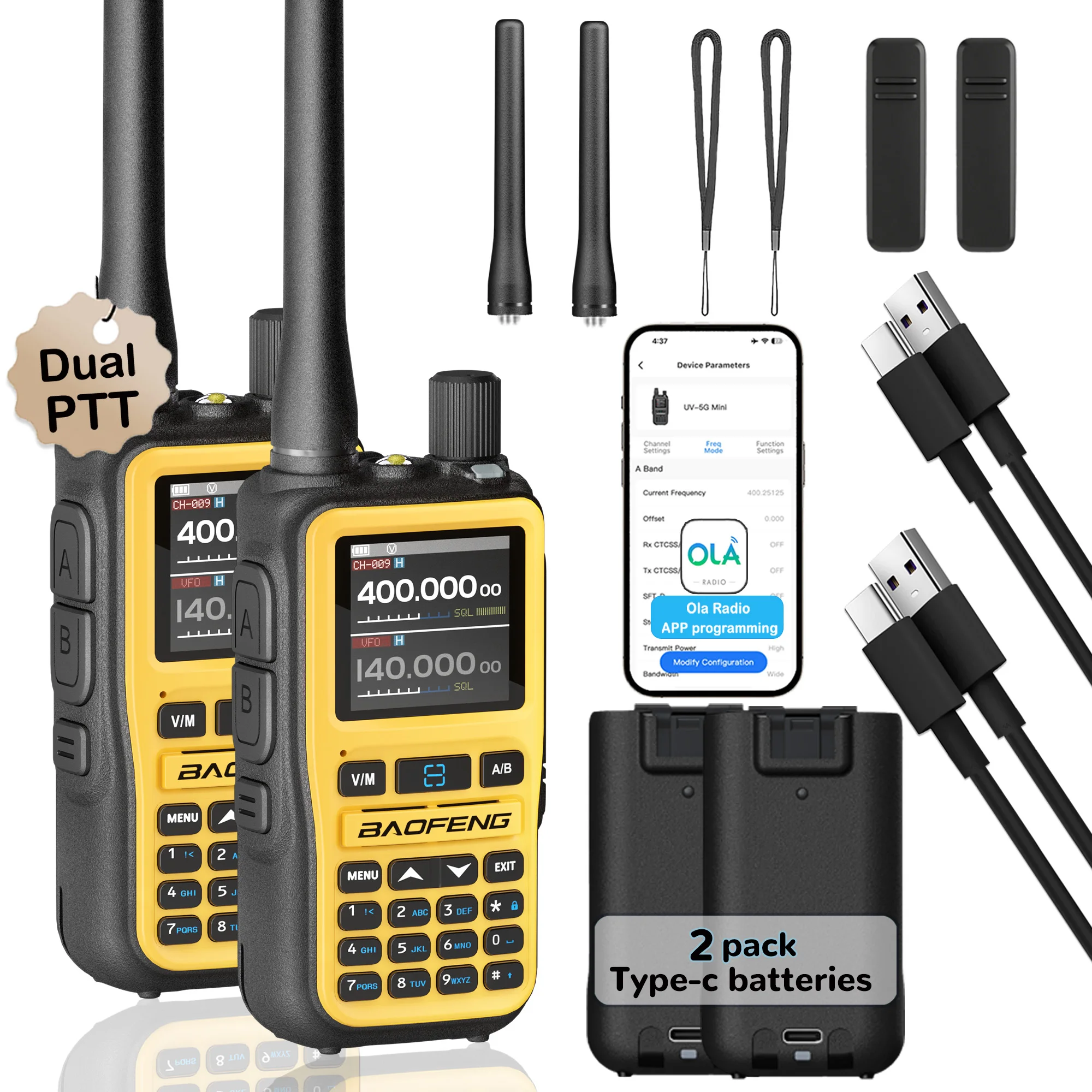 2 Pack BAOFENG UV-5R Mini Dual Band Two-Way Radio (5W/999CH) - Bluetooth APP Programming, NOAA Alert, Type-C Fast Charging - Image 9