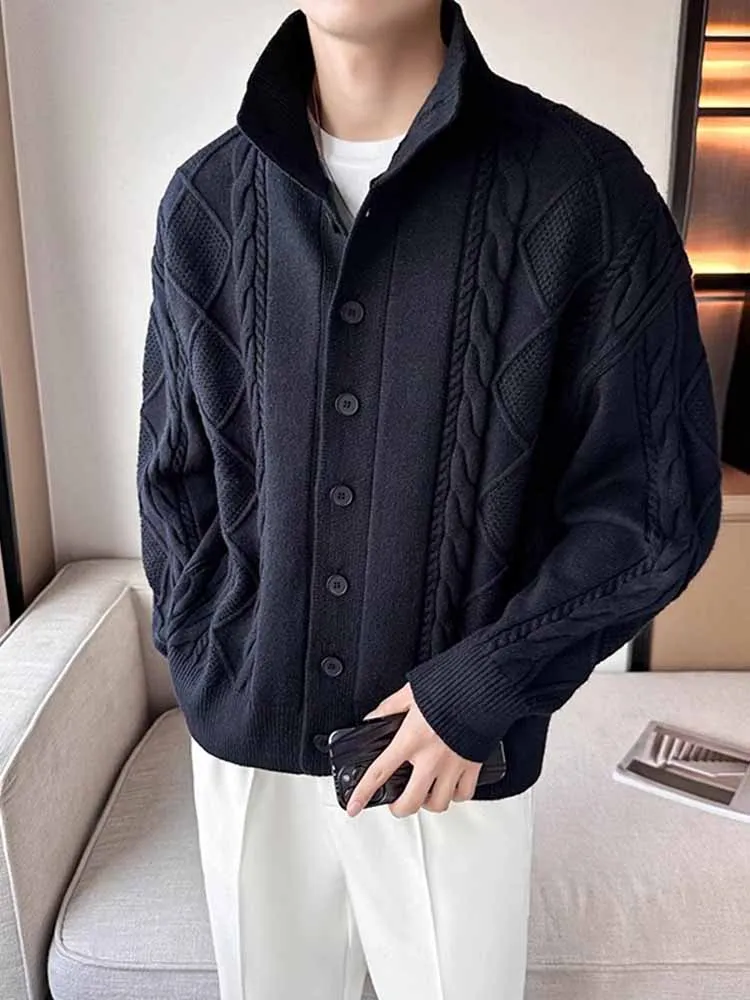 Cashmere Knitted Cardigan Jacket Men's Spring and Autumn High-End Jacquard Casual Men's Sweater New - Image 3