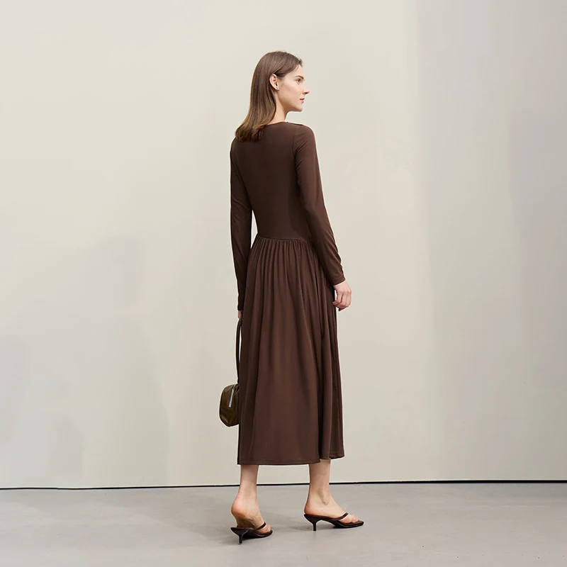 Amii Womens Dresses 2026 Autumn New Casual Elegant Asymmetric Cowl Neck Dress Women's Slim Waist Cinched A-Line Skirt 12641101 - Image 2