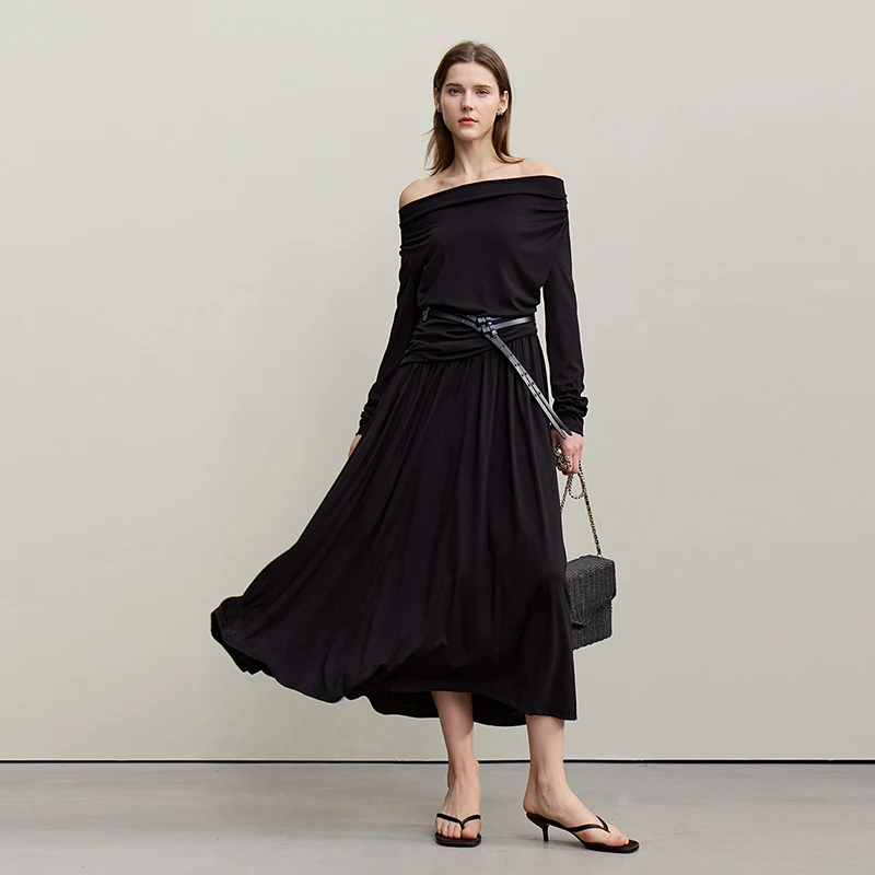 Amii Womens Dresses 2026 Autumn New Casual Elegant Asymmetric Cowl Neck Dress Women's Slim Waist Cinched A-Line Skirt 12641101 - Image 5
