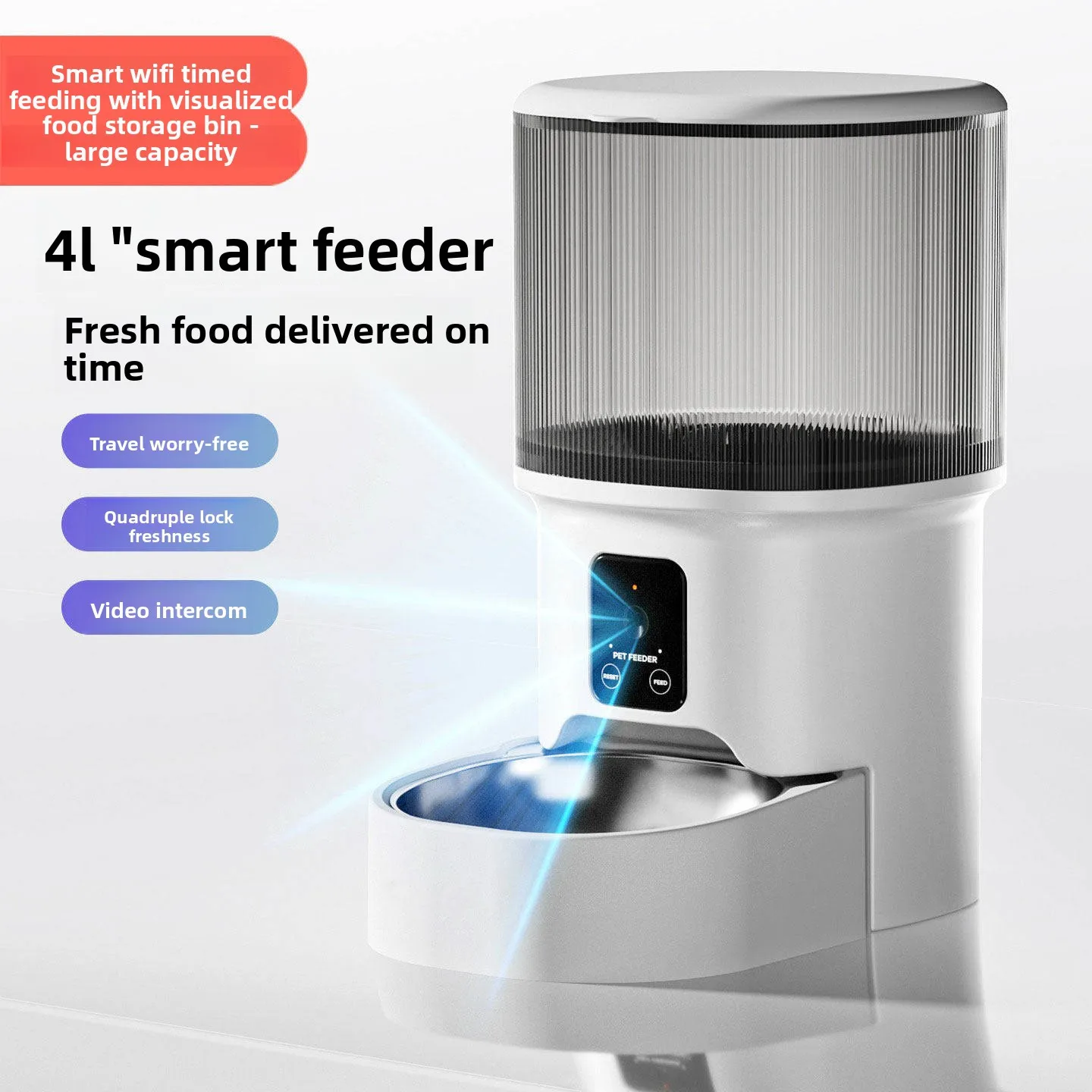 HD Video Automatic Pet Feeder for Cats Dogs 4L Smart Timed Quantitative Food Dispenser with Stainless Steel Bow Pet Supplies