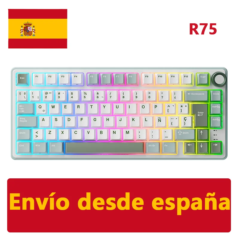 RK Royal Kludge R75 Gasket Mechanical Keyboard 75% RGB Backlit Hot-swappable Wired Spanish Gaming Keyboard with PBT Keycaps Knob - Image 8