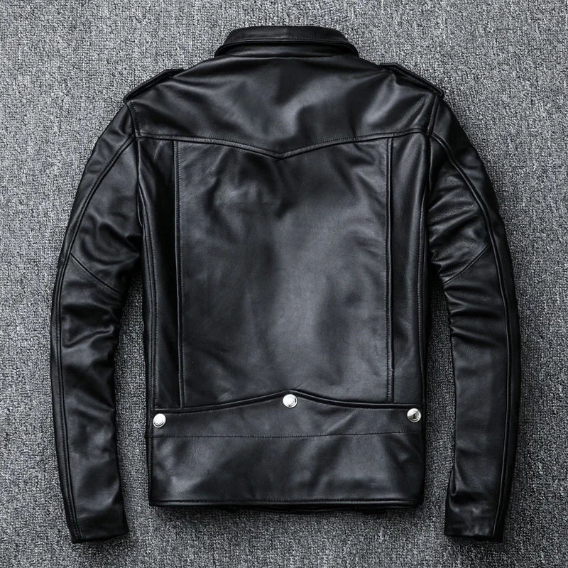 Spring and Autumn Natural Sheepskin Leather Jacket Black Soft Men's Motocycle Jackets Motor Clothing Biker Slim Short Coat - Image 4