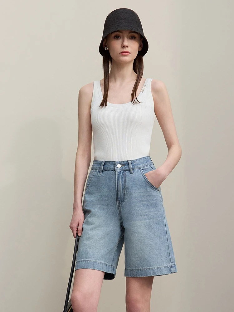 Amii Women's Denim Shorts 2026 Summer New Retro Straight Cotton Mid-Length Pants Casual Versatile Wide Leg Jeans Women 12642070 - Image 5