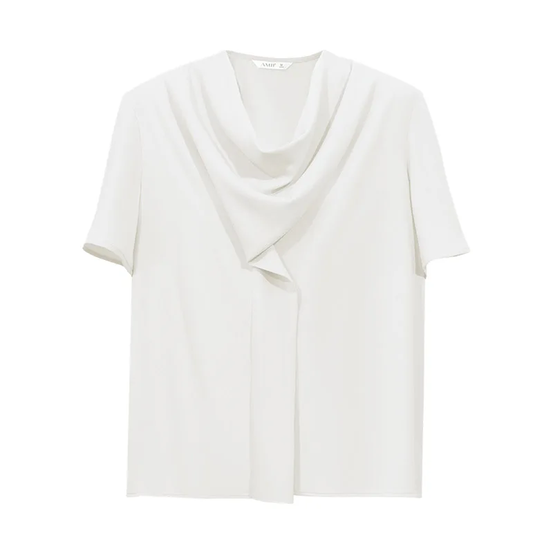 Amii Woman Blouses 2026 Summer New Cowl Neck Short Sleeve Elegant Chiffon Top Flowy Loose Fit Office Shirts & Blouses 12612017 - Image 6