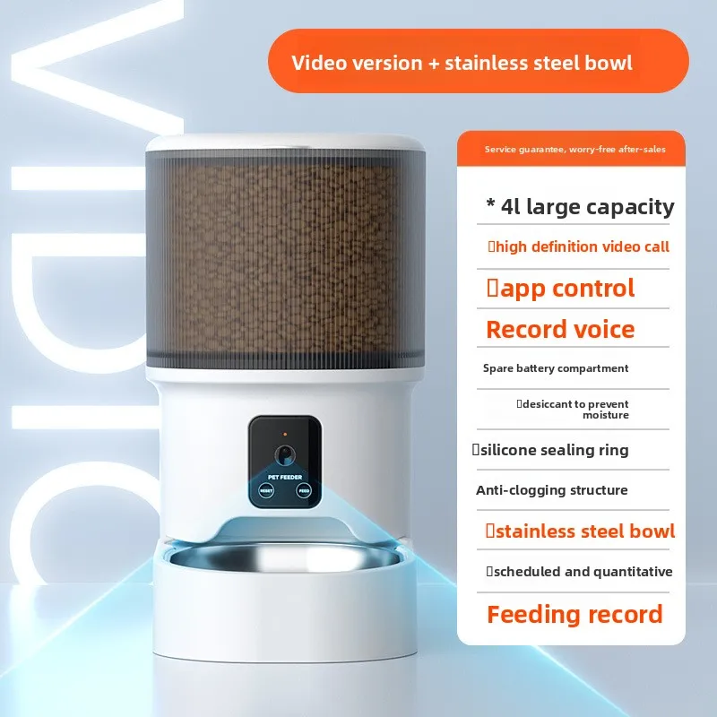 HD Video Automatic Pet Feeder for Cats Dogs 4L Smart Timed Quantitative Food Dispenser with Stainless Steel Bow Pet Supplies - Image 11