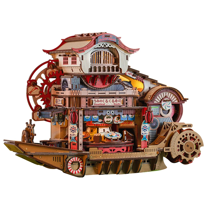 DIY Wooden Nautical Sushi Store Figurines Miniatures Bookend Assembled Houses for Friends Birthday Gifts Home Decoration - Image 7