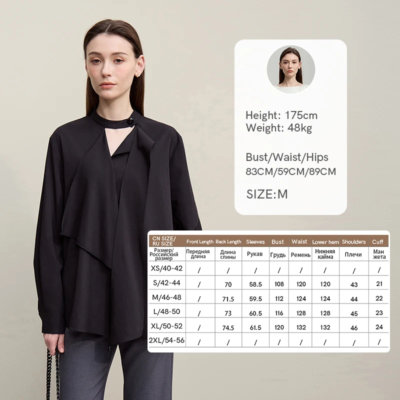 Amii Women Shirt 2026 Autumn New French Elegant Beaded Stand-up Collar Women's Shirt Asymmetrical Loose Ruffle Blouse 12641017 - Image 8