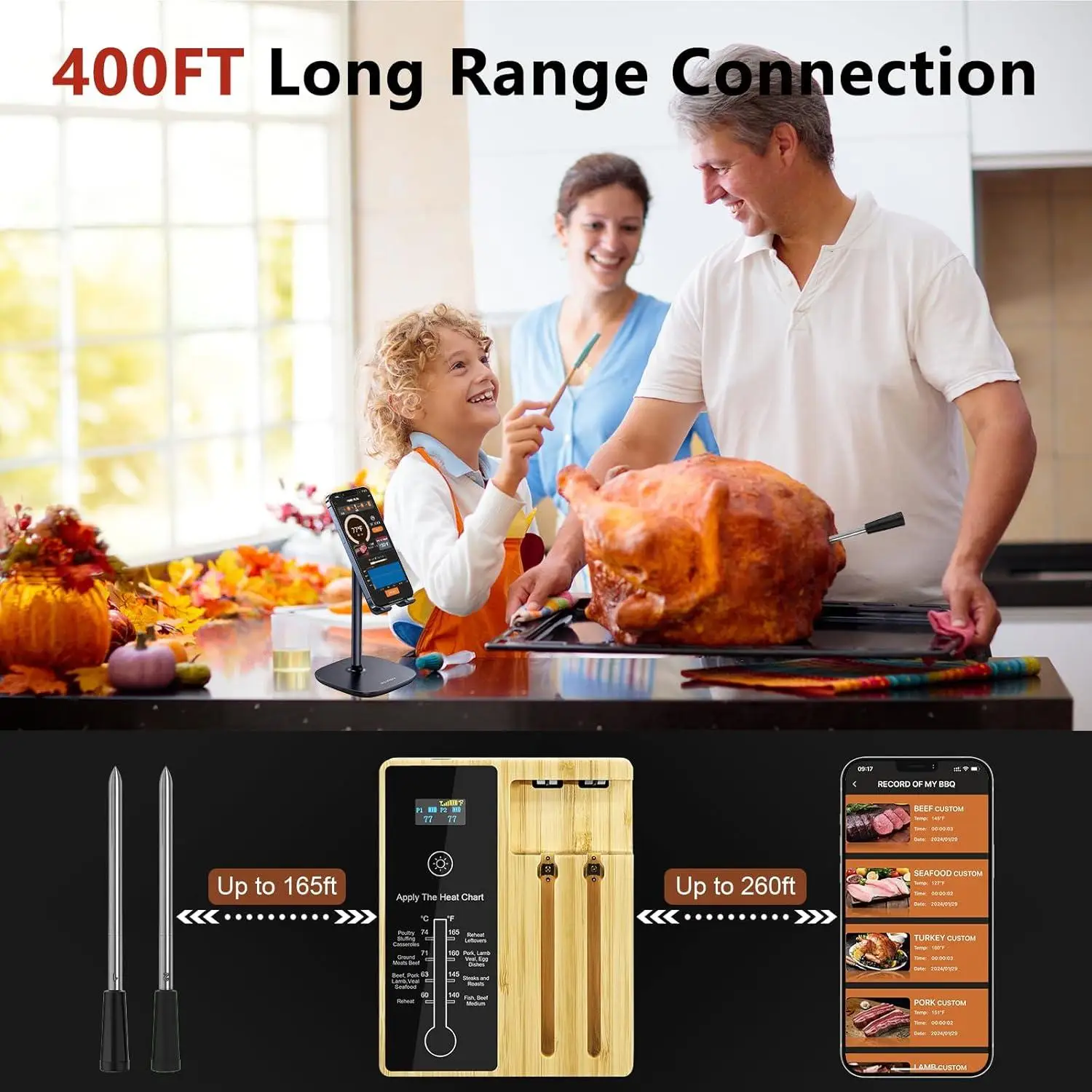 2 Probes 400FT Bluetooth Wireless Meat Food Thermometer Digital with LCD Display for Grill Oven Kitchen, Smoker & Rotisserie - Image 2