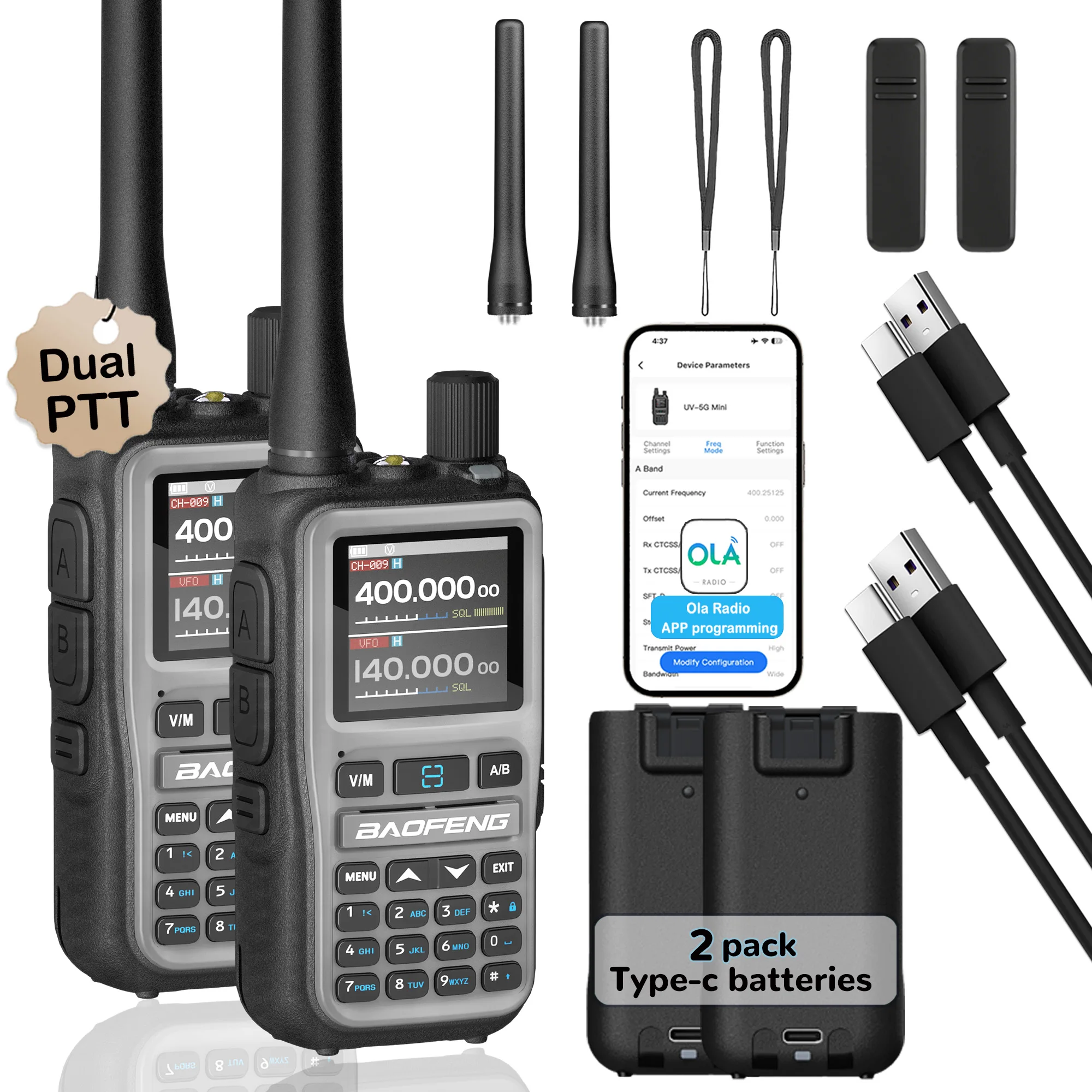 2 Pack BAOFENG UV-5R Mini Dual Band Two-Way Radio (5W/999CH) - Bluetooth APP Programming, NOAA Alert, Type-C Fast Charging - Image 11