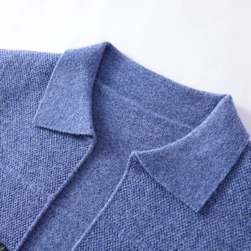 100% Merino Wool Men's Lapel Collar Knit Cardigan Autumn Winter Thicken Solid Color POLO Neck Suit Shirt Cashmere Jacket Sweater - Image 6