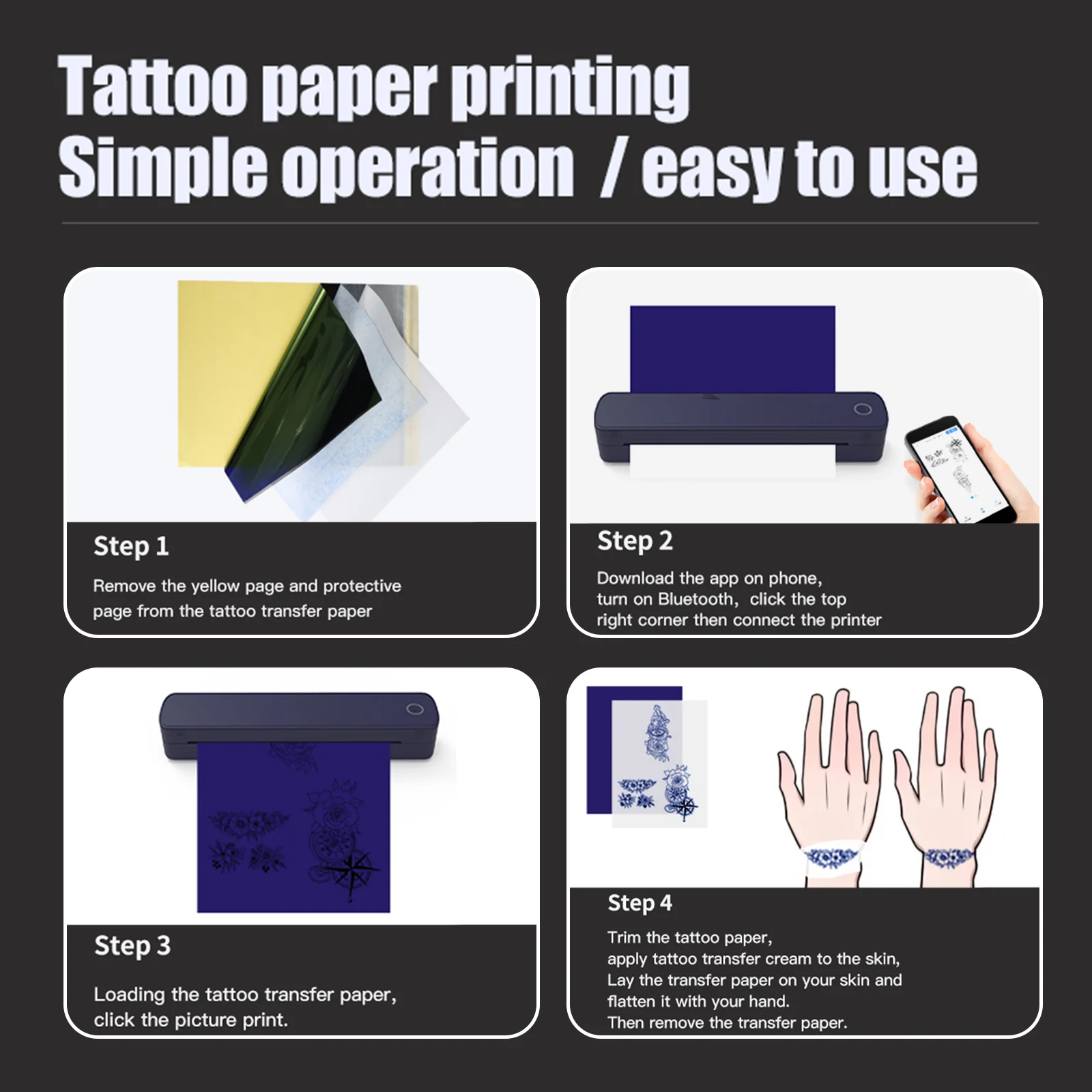 Portable A4 Tattoo Printer Inkless Thermal Printer Wireless Bluetooth Multifunctional Tattoo Stencil & Document Printer - Image 4