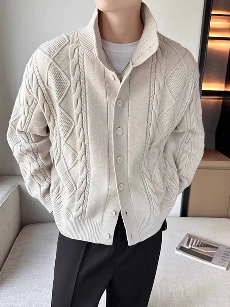 Cashmere Knitted Cardigan Jacket Men's Spring and Autumn High-End Jacquard Casual Men's Sweater New - Image 5