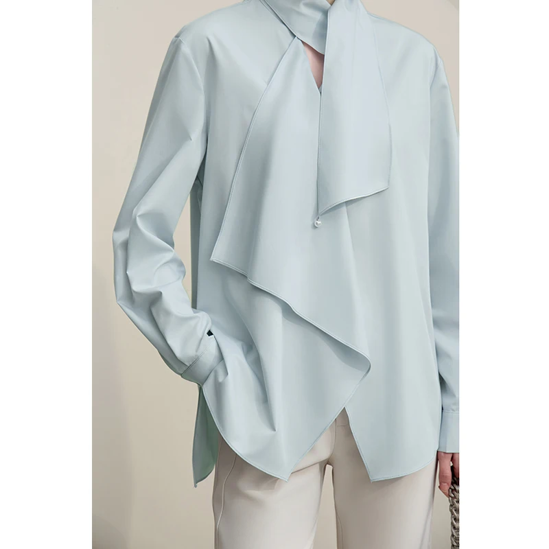 Amii Women Shirt 2026 Autumn New French Elegant Beaded Stand-up Collar Women's Shirt Asymmetrical Loose Ruffle Blouse 12641017 - Image 6